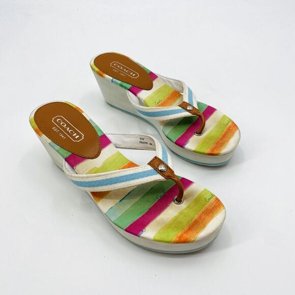 Coach Y2K Felicite Wedge Striped Sandal Flip Flops - Picture 1 of 6